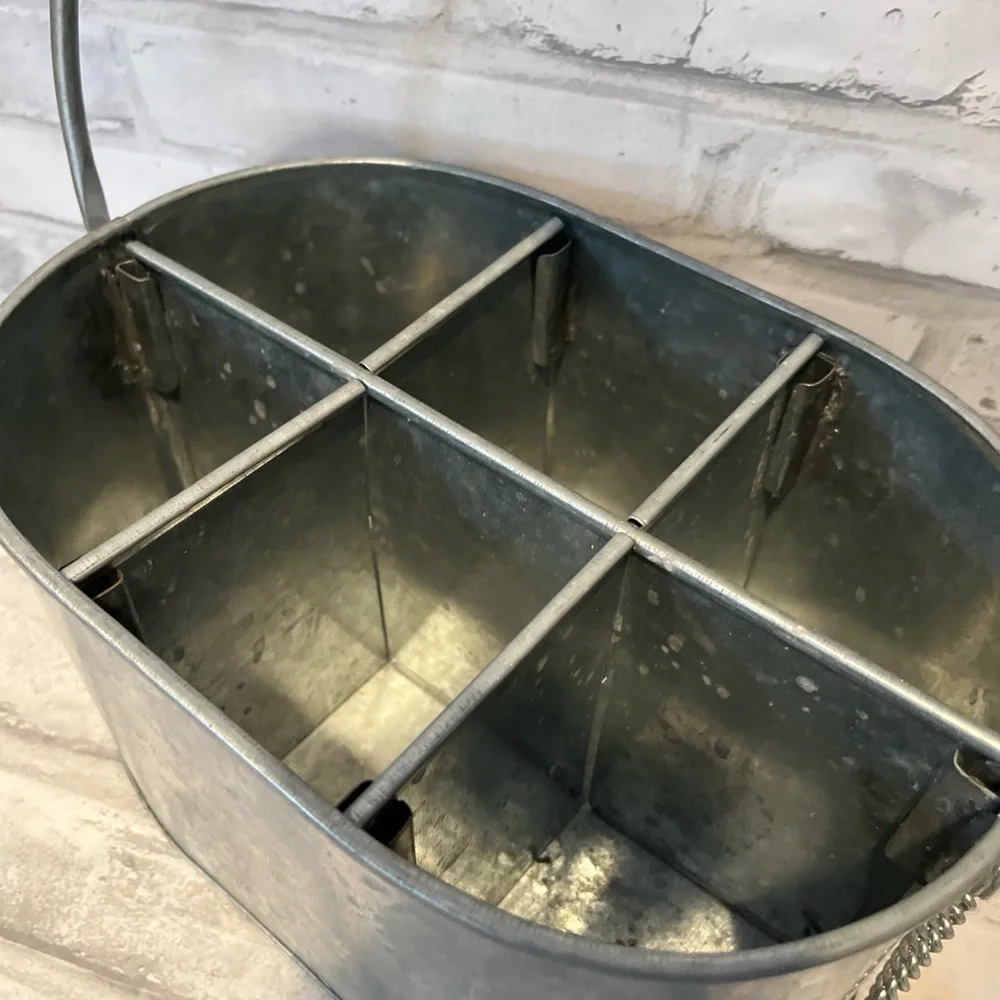 Pottery Barn Silver Metal 6 pack beer Caddy with Handle and bottle opener
